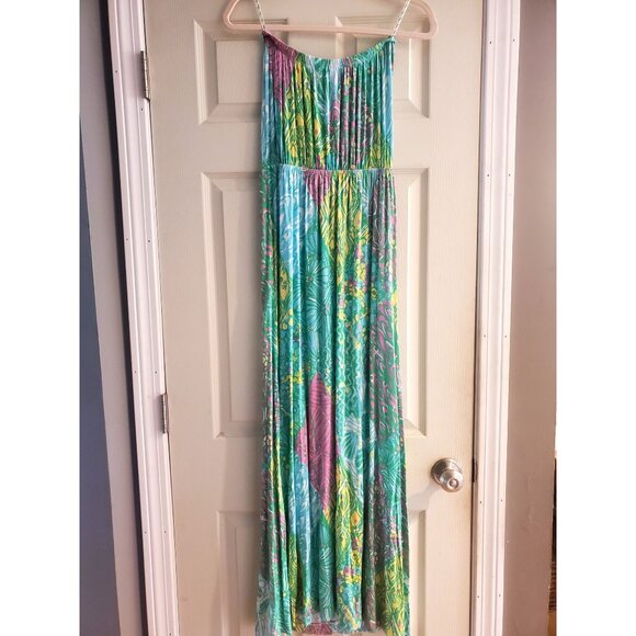 Lilly Pulitzer Womens Multicolor Sleeveless Maxi Dress S Elastic Waist Tropical - Picture 1 of 6